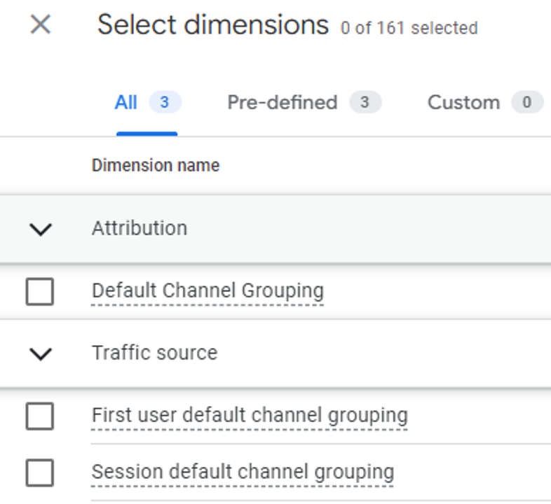 Select dimensions