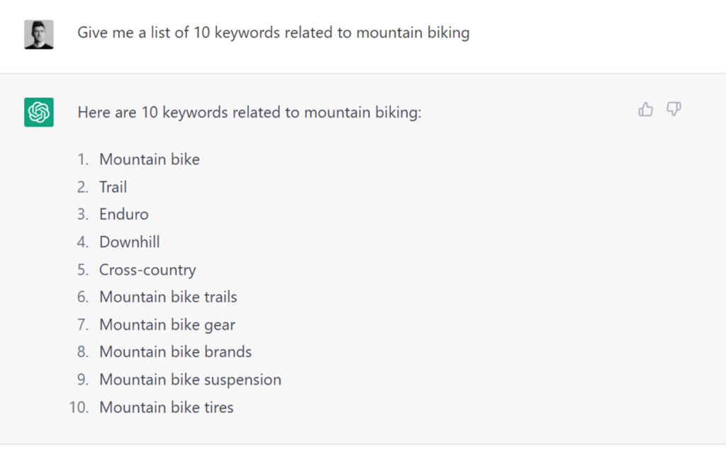 Give me a list of ten keywords related to mountain biking